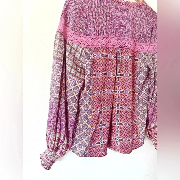 Hale Bob Los Angeles Adelaide Crochet Trim Pink Boho Pattern Blouse Size Small - Picture 12 of 15